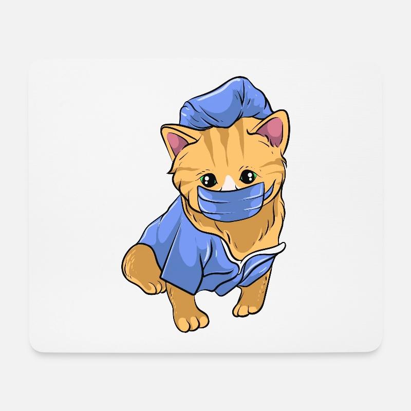 Süsse Krankenschwester Katze mit Mundschutz. - Mousepad (Querformat) - Weiß