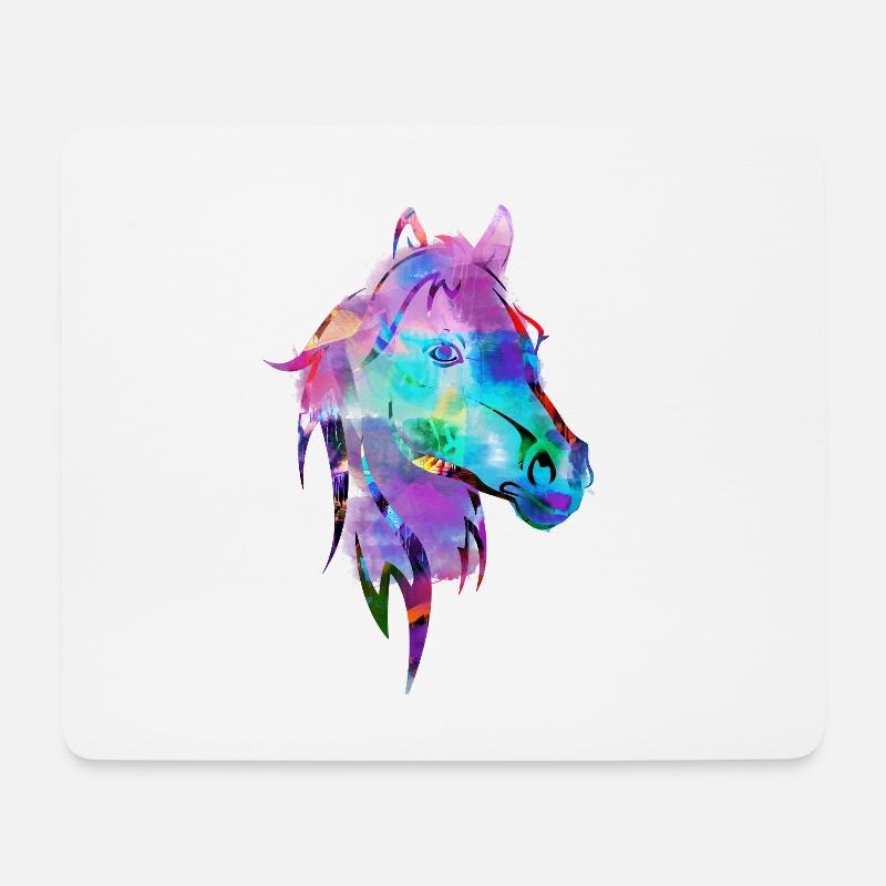 pferdekopf,pferd,aquarell,bunt,malerei - Mousepad (Querformat) - Weiß