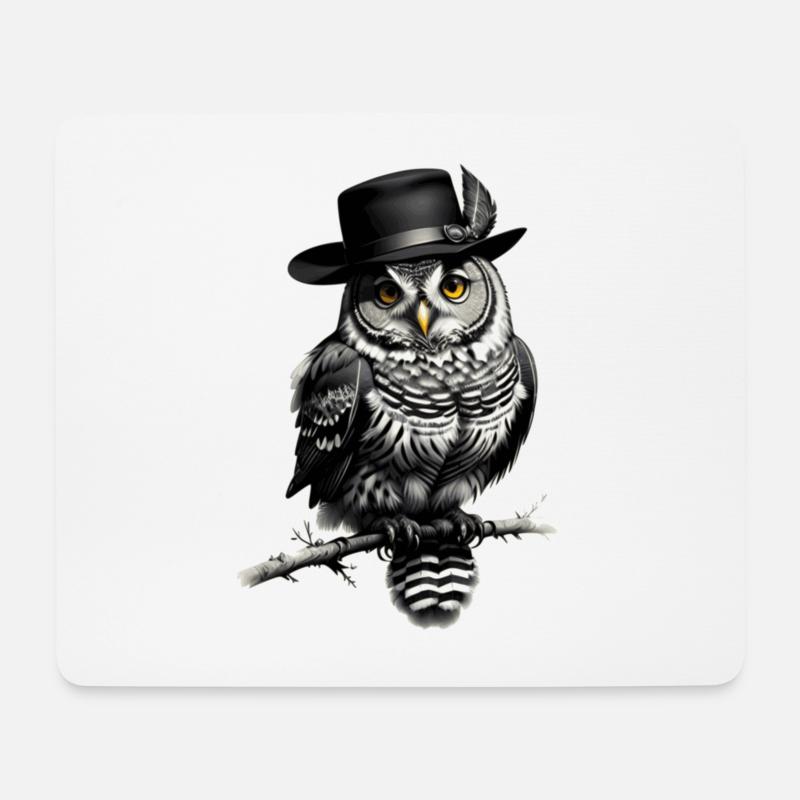 Eule mit Hut - Mousepad (Querformat) - Weiß