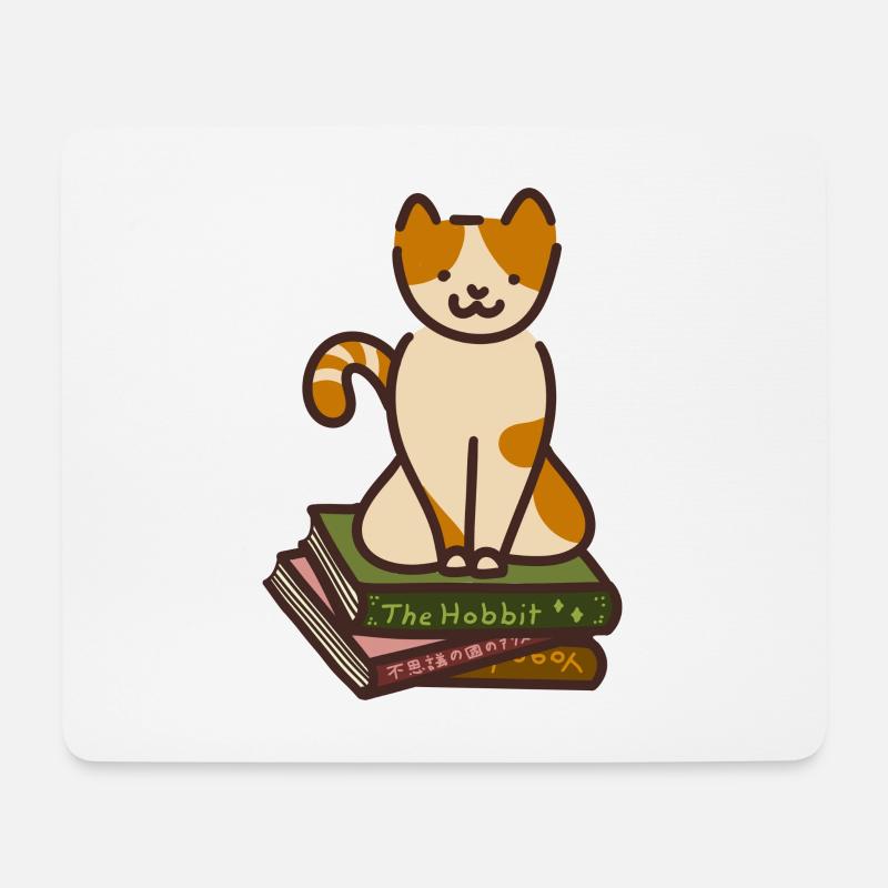 Chat sur les livres - Tapis de souris (format paysage) - blanc