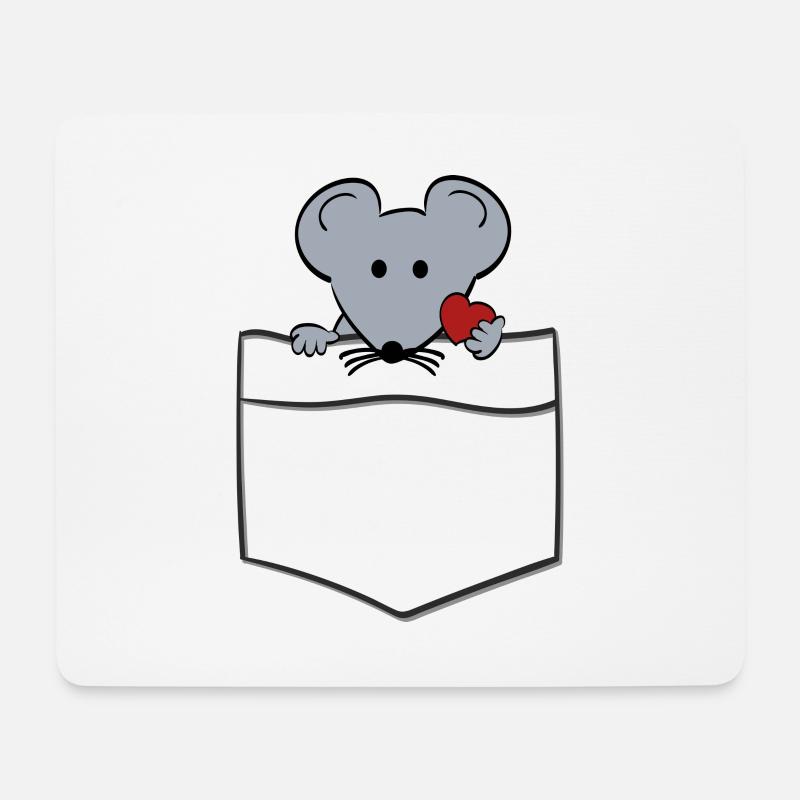 Maus Tasche Pocket Mouse Herz Süß Tier Brusttasche - Mousepad (Querformat) - Weiß