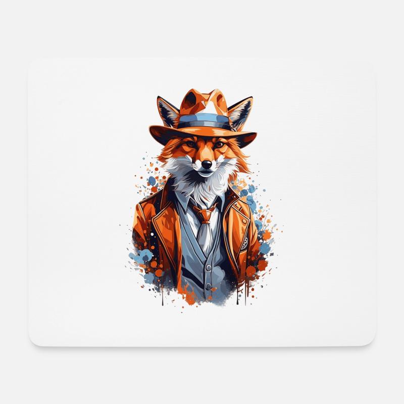 Fuchs mit Hut - Mousepad (Querformat) - Weiß