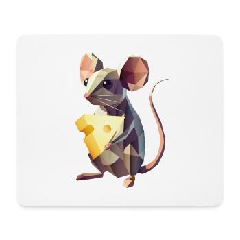 Polygon Mouse with Cheese – Cute Animal Motif - Mouse Pad (horizontal) - white - Front