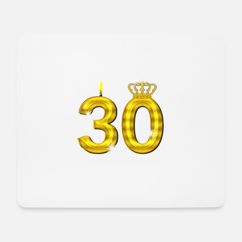 30 - Geburtstag - Krone - Kerze - Gold - Mousepad (Querformat) - Weiß