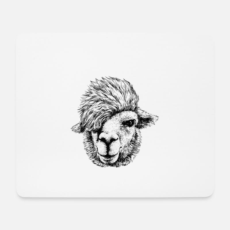 Alpaka - Lama mit Hipster Frisur - Mousepad (Querformat) - Weiß