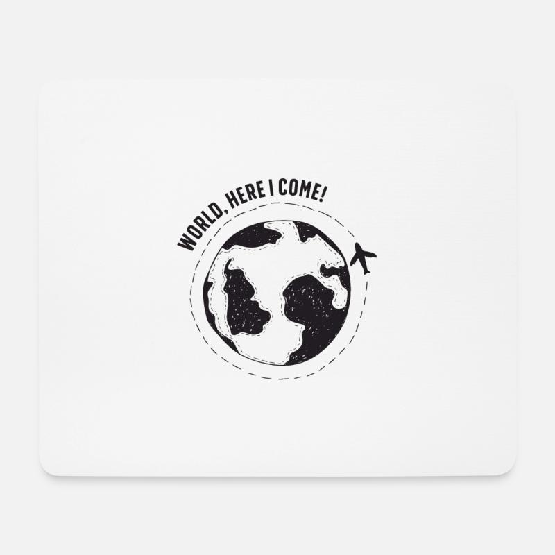 WORLD, HERE I COME! - Backpacker & Traveler design - Mouse Pad (horizontal) - white