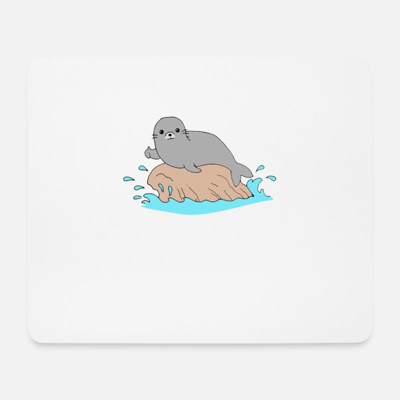 Seerobbe Daumen Hoch Meerestier Seelöwe Lustig - Mousepad (Querformat) - Weiß