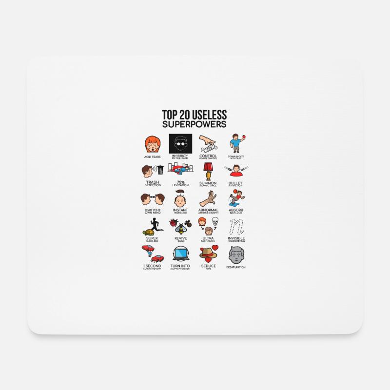20 cadeaux de super pouvoirs superflus - Tapis de souris (format paysage) - blanc