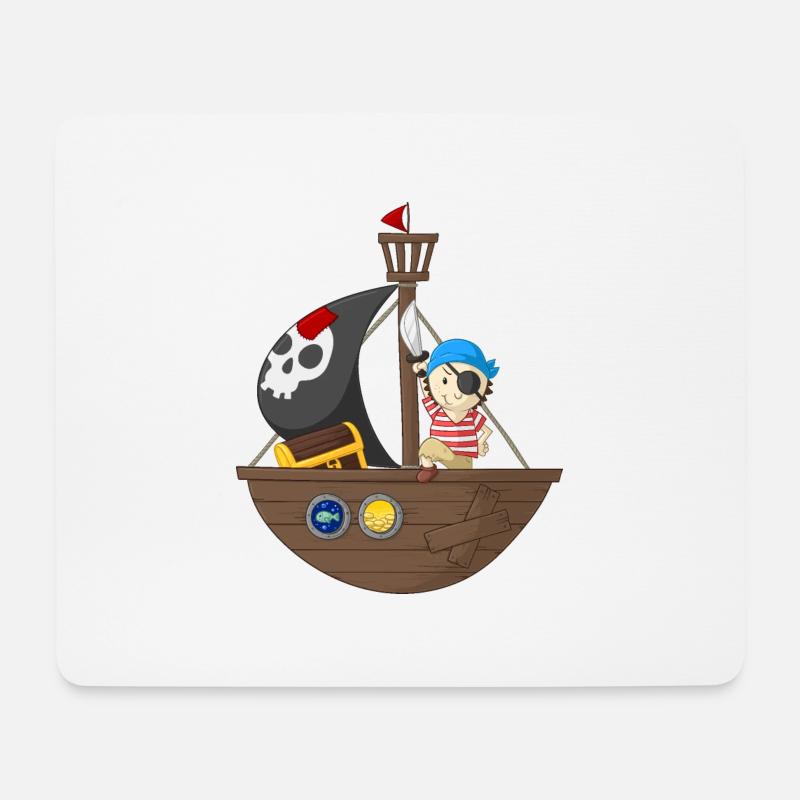 Kleiner Pirat mit seinem Schiff - Mousepad (Querformat) - Weiß