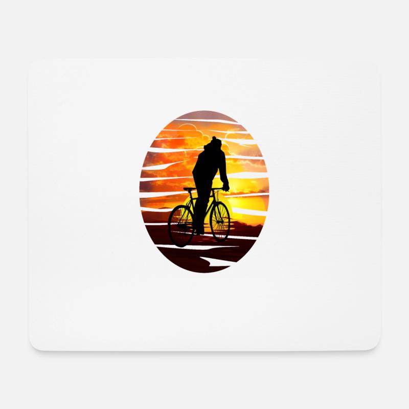 Fahrradfahrer bei Sonnenuntergang - Geschenkidee - Mousepad (Querformat) - Weiß