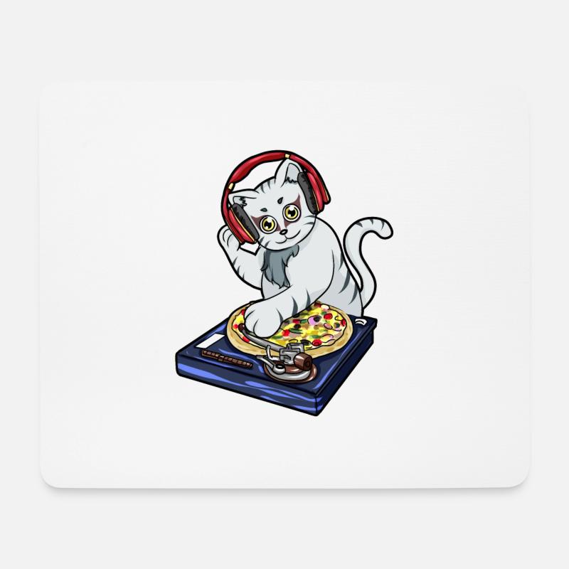 Chat Pizza DJ - Tapis de souris (format paysage) - blanc