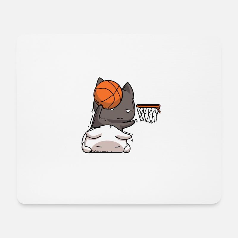 Katze Basketball - Mousepad (Querformat) - Weiß