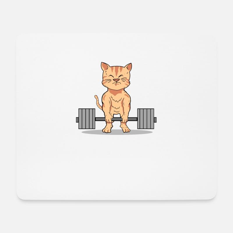 Katzen Gewichheben Hantel Bodybuilding Geschenk - Mousepad (Querformat) - Weiß