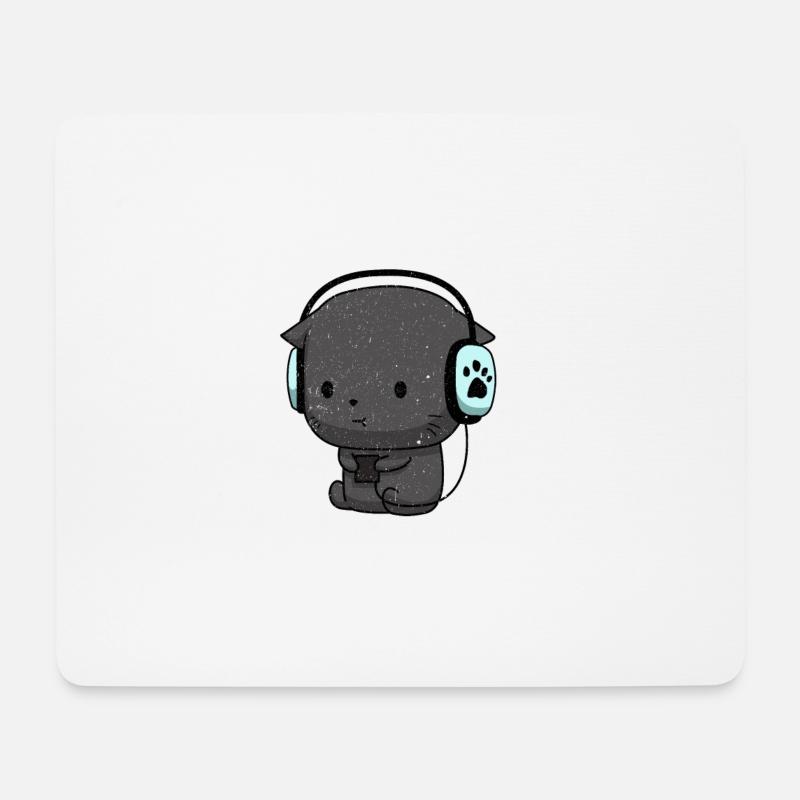 Niedliche Musik Katze Kawaii Kätzchen Kopfhörer - Mousepad (Querformat) - Weiß