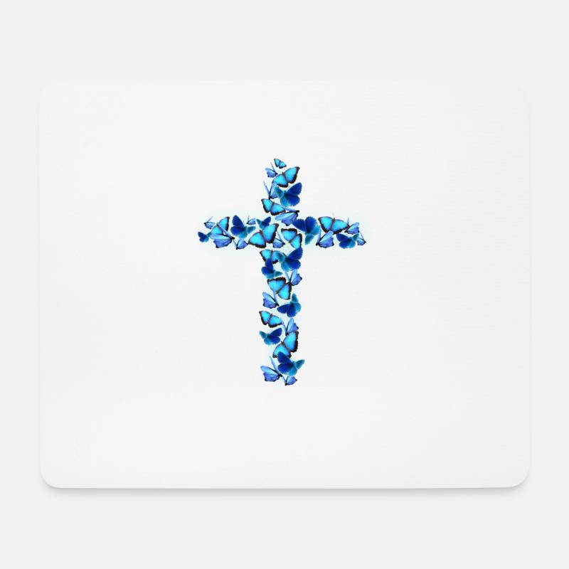 Christliches Kreuz aus Schmetterlingen - Mousepad (Querformat) - Weiß