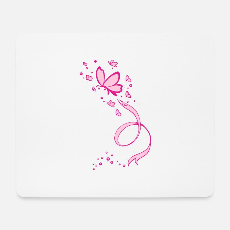 Rosa Schmetterlings-Band-Brustkrebs-Bewusstsein - Mousepad (Querformat) - Weiß