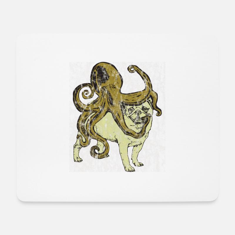 Mops meets Oktopus Used Look - Mousepad (Querformat) - Weiß