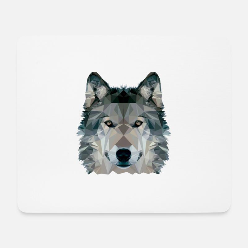 Wolf Gesicht Low Poly Design, Wolf Gesicht ClipArt - Mousepad (Querformat) - Weiß