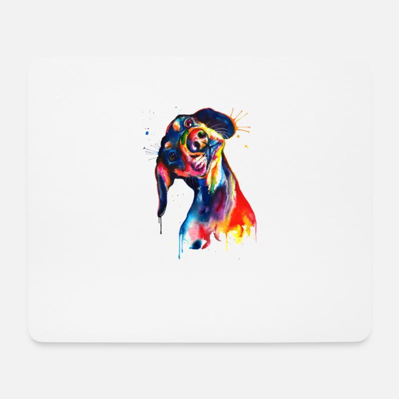 Hund Aquarell Bunt - Mousepad (Querformat) - Weiß