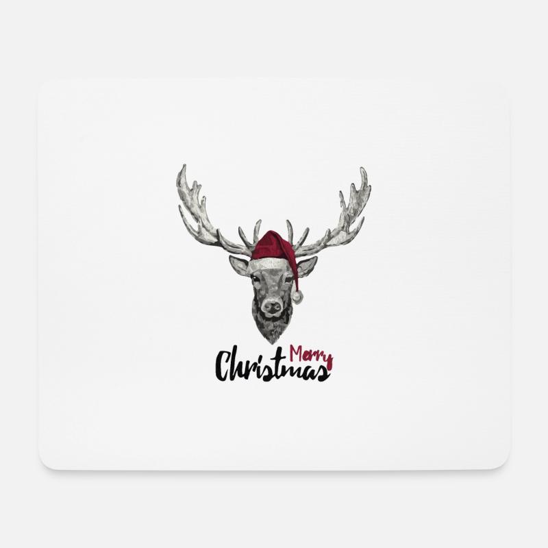 Reh mit Weihnachtsmütze - Mousepad (Querformat) - Weiß