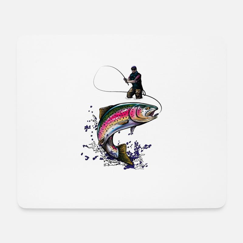 Angeln - Forelle - Fliegen fischen - Mousepad (Querformat) - Weiß