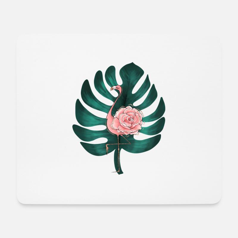 Flamingo Hawai Rose Blume Flower Tropic tropical M - Mousepad (Querformat) - Weiß