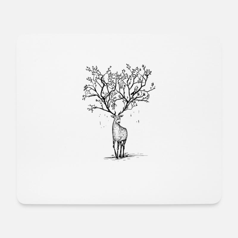 Hirsch Geweih Baum Illustration Wald Geschenk - Mousepad (Querformat) - Weiß
