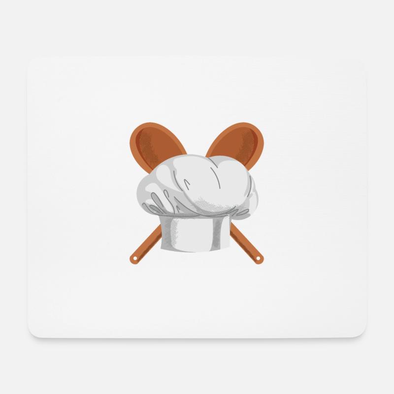Koch - Kochmütze - Holzbesteck - Mousepad (Querformat) - Weiß