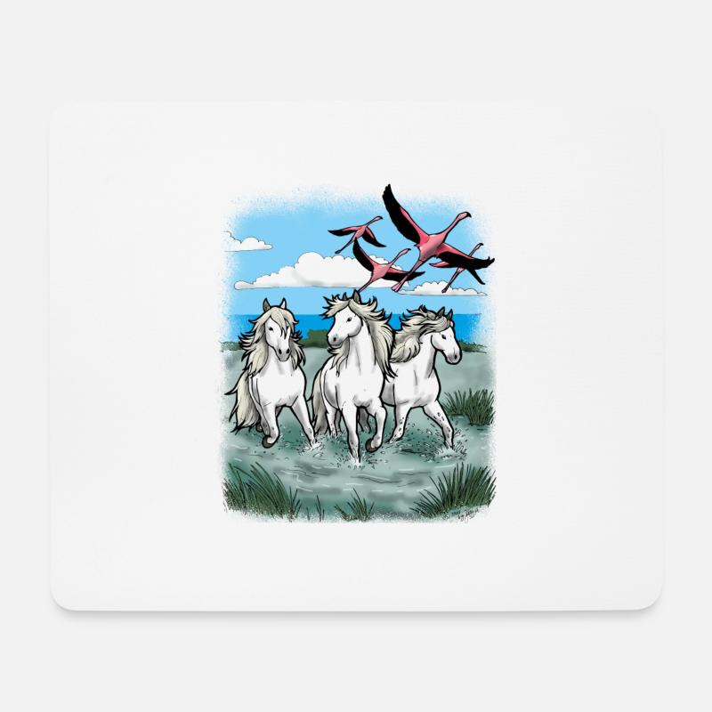 Camargue Pferde Urlaub Flamingos Meer Geschenk - Mousepad (Querformat) - Weiß