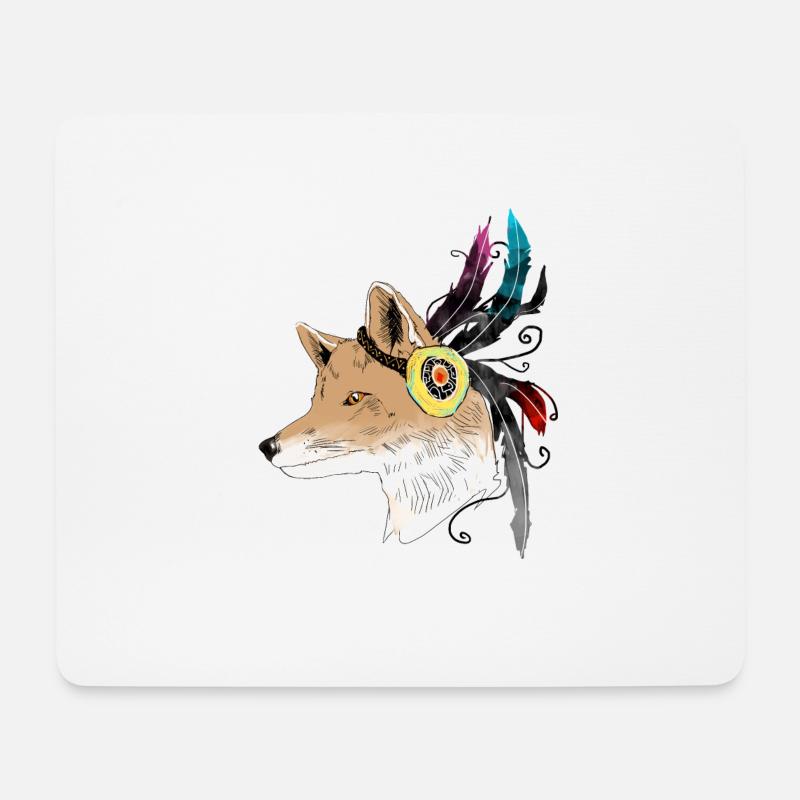Fuchs mit Feder / Indianer - Mousepad (Querformat) - Weiß