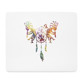 Kokopelli américain amérindien - Dreamcatcher Wolf 1 - Tapis de souris (format paysage) - blanc - Devant