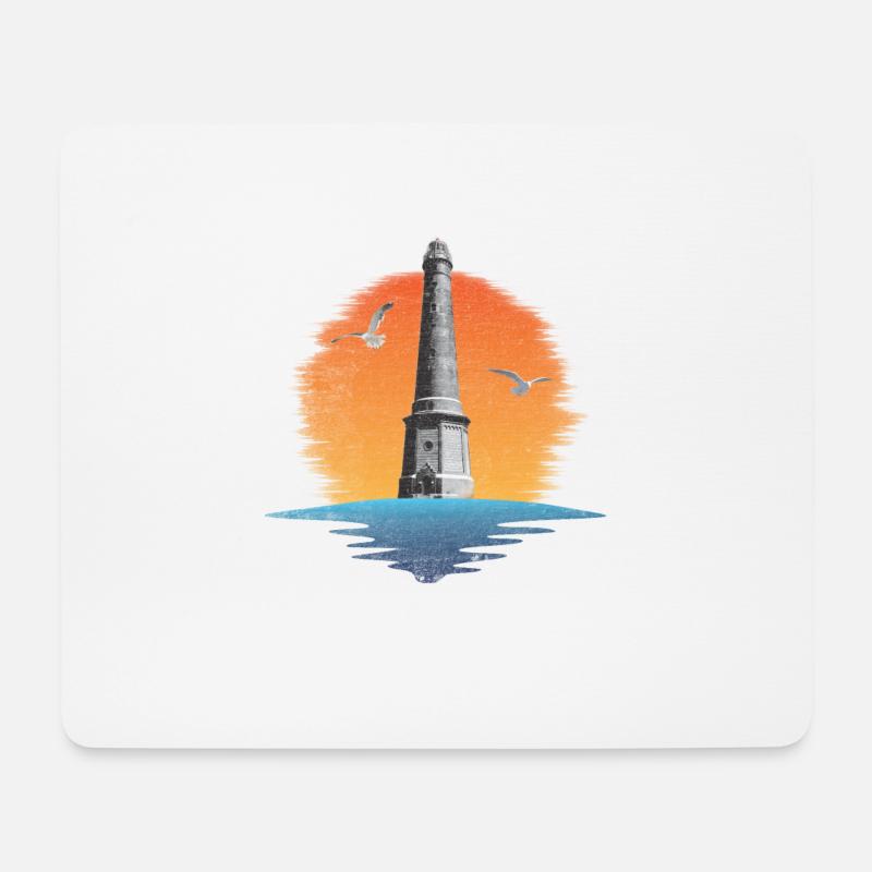 Borkum Neuer Leuchtturm mit Sonne Meer und Möwen - Mousepad (Querformat) - Weiß