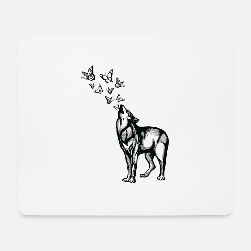 Wolf and butterflies - Mouse Pad (horizontal) - white