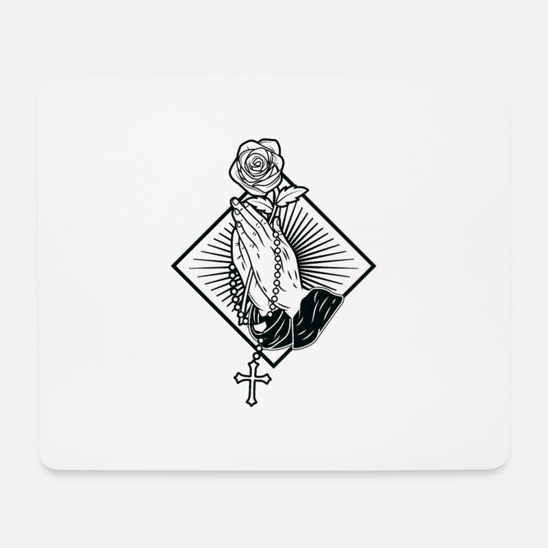 Praying Hands Betende Hände mit Rosenkranz zu Gott - Mousepad (Querformat) - Weiß