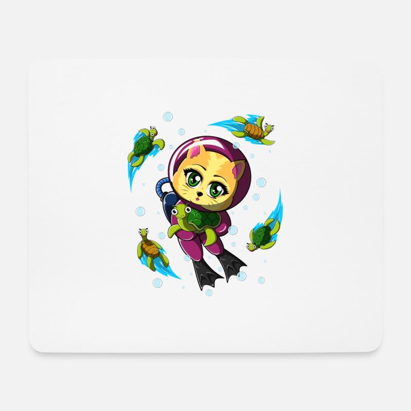 süße Katze die mit Schildkröten taucht - Mousepad (Querformat) - Weiß
