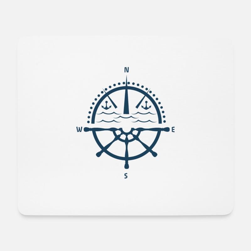Seefahrer Design mit Kompass und Steuerrad - Mousepad (Querformat) - Weiß