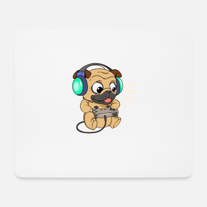 Mops Gamer Gaming Hund Welpe - Mousepad (Querformat) - Weiß