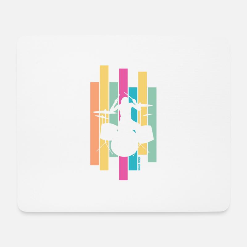 Schlagzeuger Schlagzeug Drummer Lustig Retro 80er - Mousepad (Querformat) - Weiß