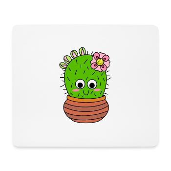 Cactus Chunky Avec Fleur Rose Et Bourgeons - Tapis de souris (format paysage) - blanc - Devant