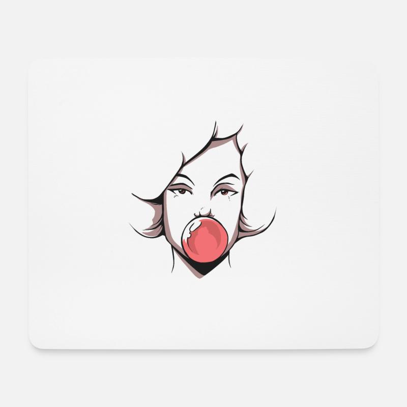 Frau mit Kaugummi Blase rotes Kaugummi cooles Girl - Mousepad (Querformat) - Weiß