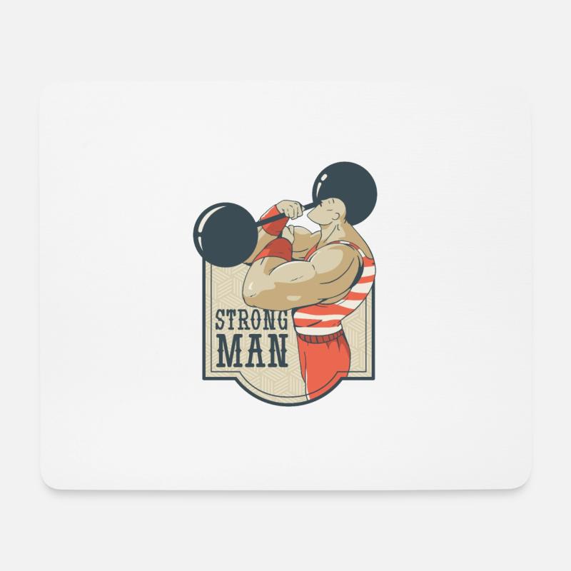 Strongman retro Muskelmann mit Gewicht Nostalgie - Mousepad (Querformat) - Weiß