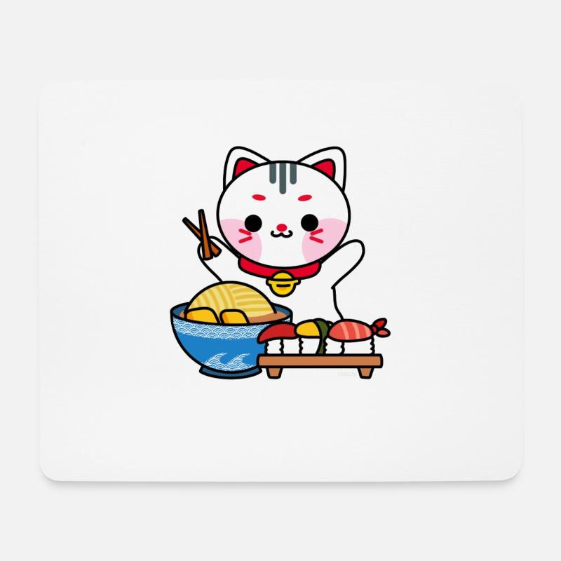 Katze isst Sushi und Ramen Love Japan - Mousepad (Querformat) - Weiß