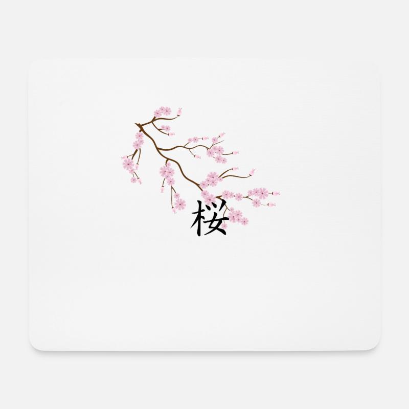 Sakura-Baum blüht mit Kanji - Mousepad (Querformat) - Weiß