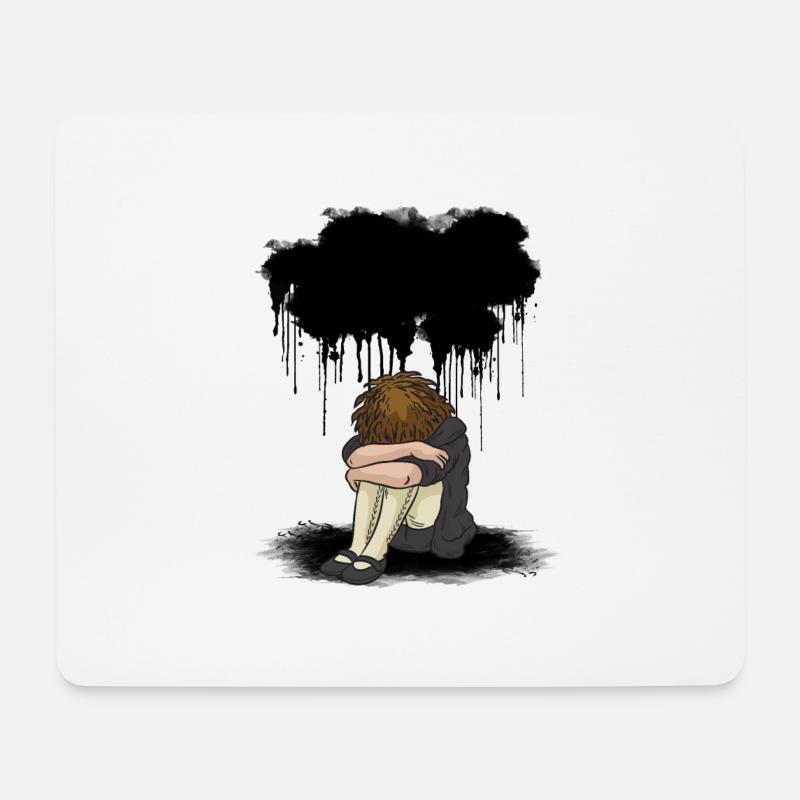 Trauriges Mädchen schwarz Wolke Depression - Mousepad (Querformat) - Weiß