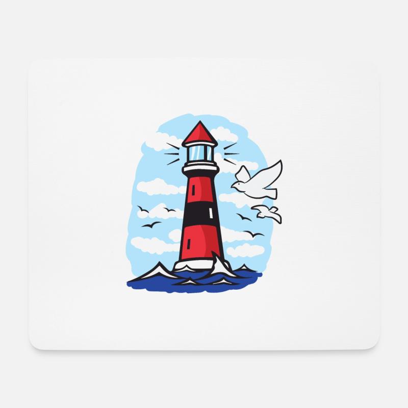 Leuchtturm mit Möwen - Mousepad (Querformat) - Weiß