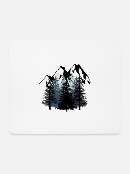 Wald Gebirge Natur Wildnis schwarz weiß Pfadfinder - Mousepad (Querformat) - Weiß