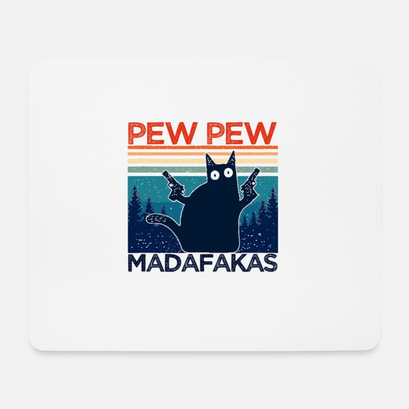 pew pew funny cat lustige katze geschenkidee - Mousepad (Querformat) - Weiß