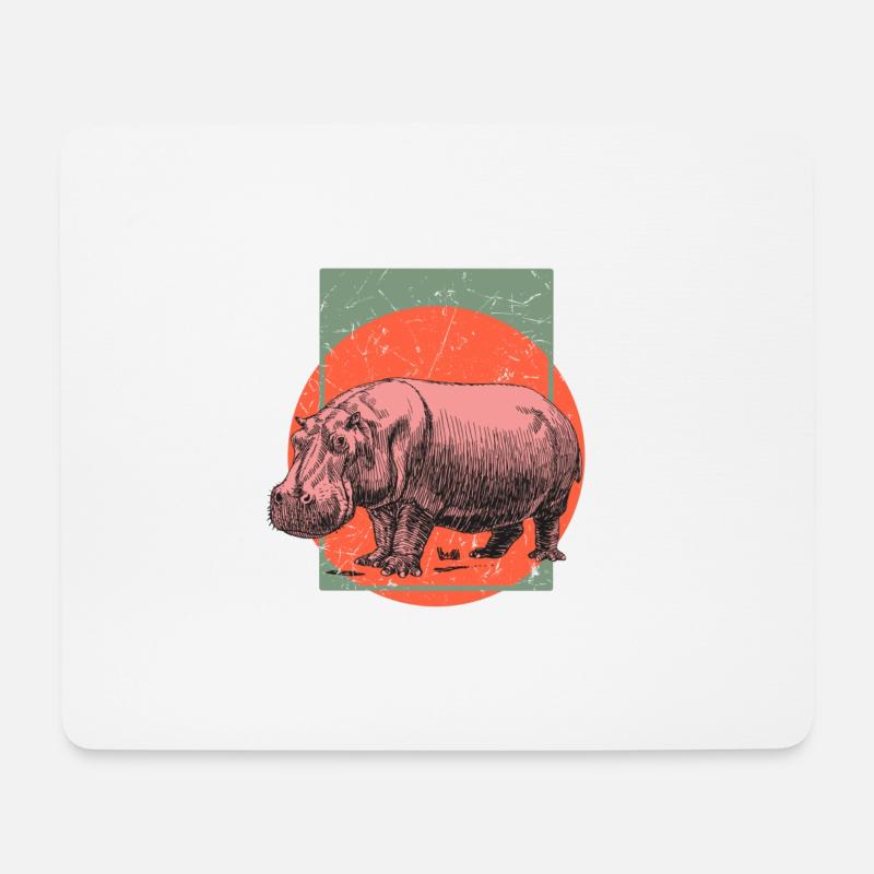 Nilpferd Happy Hippo - Mousepad (Querformat) - Weiß