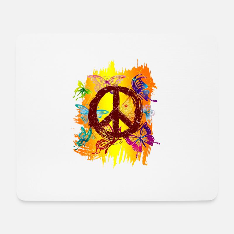 Hippie Schmetterlinge Hippies Flower Power 60s - Mousepad (Querformat) - Weiß