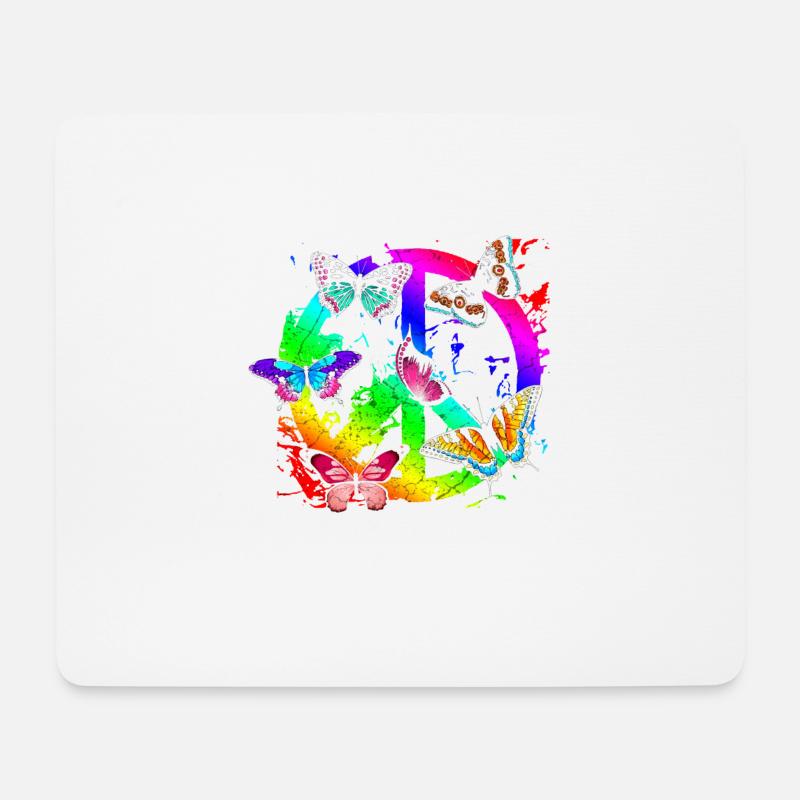 Hippie Schmetterlinge Hippies Flower Power 60s - Mousepad (Querformat) - Weiß
